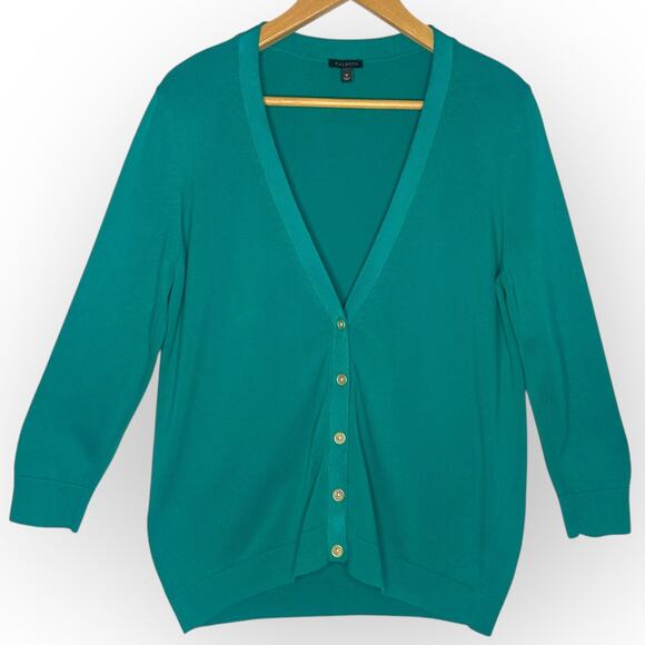 Talbots Women's Ribbon Trim 3/4 Sleeve Cardigan Sweater Size M Teal Green - Picture 7 of 7